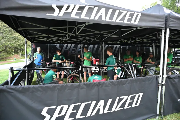 The team at the Specialized tent at a race venue